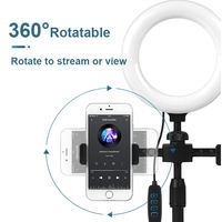 Anneau lumineux LED de 6 pouces avec trépied pour diffusion en direct, maquillage et photographie, lumière d'appoint LED avec support de téléphone double position