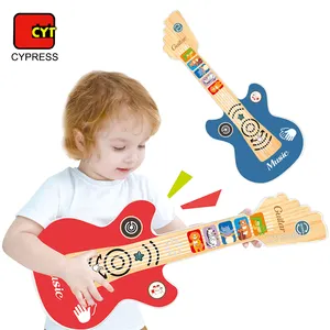 Alat musik gitar listrik Mini, mainan gitar sentuh edukasi anak-anak dengan lampu dan musik