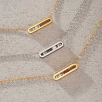 Collier pendentif barre rectangulaire coulissante en acier inoxydable 316L plaqué or PVD 18 carats avec zircon, chaîne de mode, bijoux pour femme