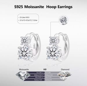 Pendientes de Aro de Plata S925 con Moissanita Color D, Certificado GRA, Claridad VVS, 1.2cttw 2.6cttw, Corte de Lujo - Product Image 3