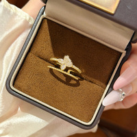 Bague géométrique trèfle à quatre feuilles Resoul en cuivre et zircon, double ouverture, plaquée or, pour femme, bijoux de fête