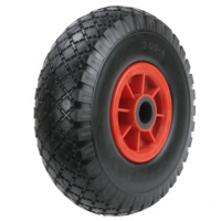 Hanak117,3.00-4, Pneus de secours en caoutchouc solide à l'épreuve des plates avec jantes en plastique, 260x85mm, axe 26mm, noir-rouge