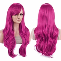 Perruque synthétique longue ondulée rose rouge Starfire Lolita, perruque de cosplay, perruques d'anime, perruque de costume d'Halloween Morgiana pour fille