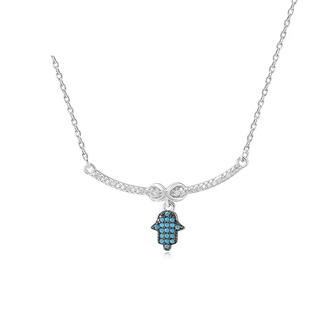 925 silver infinity necklace white gold plating blue hamsa CZ necklace jewelry