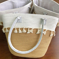 Sac à main tissé en paille grande capacité sac à bandoulière en coton tissé sac de voyage en corde de coton macramé sac de plage pour femme fille