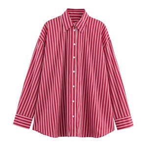 TAOP&ZA Nouvelle <span class=keywords><strong>chemise</strong></span> ample en popeline à rayures à col tailleur et manches longues, style européen et américain, pour <span class=keywords><strong>femme</strong></span>, collection 2025 - Product Image 2