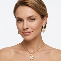 Parure de bijoux Novirassine en acier inoxydable plaqué or 18 carats, style vintage, étoile du Nord, avec pendentif ovale en nacre, pour mariage et soirée