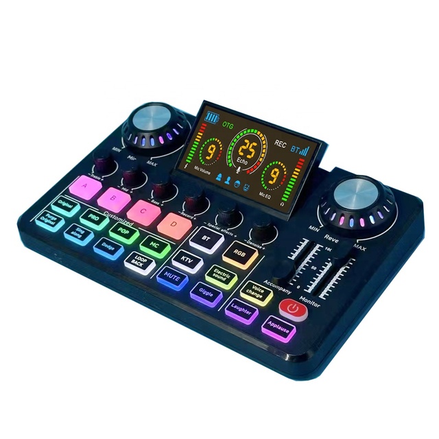 F668 LCD Display Sound Card Professional Audio Equipment Dynamic Microphone Karaoke Mixer Set Vlogging Kit for Smartphone Laptop