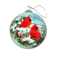 Boule de Noël en verre peinte à la main personnalisée, motif bouvreuil, ornement suspendu pour arbre de Noël, décoration de fête, souvenir, cadeau