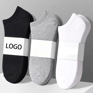 OEM Service Custom Logo Low Cut Men's Invisible Socks Pure Cotton Black Business Ankle Socks