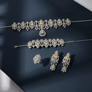 018269 sang trọng màu Bridal Choker Vòng cổ Set cho phụ nữ cubic zircon đồ trang sức đám cưới Bộ cô dâu phụ kiện Ấn Độ đồ trang sức