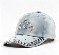 Topi Baseball Denim Motif Mahkota Berhias Rhinestone, Tersedia Berbagai Warna