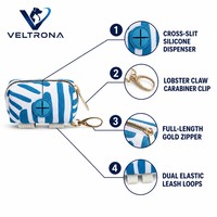Distributeur de sacs à déjections canines portable avec ouverture en silicone à fente croisée, mousqueton doré pour l'extérieur