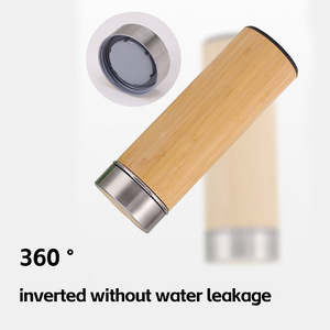 Gourde isotherme en bambou personnalisable de 450 ml, élégante bouteille en acier inoxydable, gourde minimaliste avec bois naturel - Product Image 3