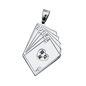 Ciondolo con Carte da Gioco in Acciaio con Design a Cuore di Diamante, Charm a 4 Carte Impilate, Gioielleria Fine - Product Image 1