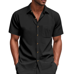Chemise d'été pour homme transfrontalière à manches courtes, couleur unie, respirante, décontractée, col tissé, grande taille - Product Image 1