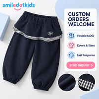 Smiledotkids Pantalons de jogging personnalisés pour enfants, bleu marine, à carreaux, avec volants, doux, OEM ODM, pour tout-petits garçons et filles, vente en gros, nouveauté
