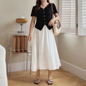 Falda Midi Runqi N8729 Color Blanco Leche, Corte en A, Cintura Alta, Chifón, Color Sólido, Talla Grande para Mujer, Cintura Elástica - Product Image 4