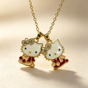 Collana con Ciondolo Smaltato Kawaii, Placcato Oro, con Fiocco di Cristallo e Gatto Cartone Animato, Gioiello Regalo per Ragazze Adolescenti e Migliori Amiche, per Uso Quotidiano - Product Image 1