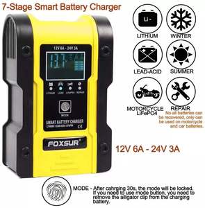 เครื่องชาร์จแบตเตอรี่12V 6A LCD <span class=keywords><strong>FOXSUR</strong></span> 12V 24V,เครื่องชาร์จแบตเตอรี่สำหรับรถยนต์เรือรถจักรยานยนต์ Pulse ซ่อม - Product Image 4