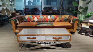 Juego de Sofás Chesterfield de Estilo Industrial Vintage, Cuero Genuino, Diseño <span class=keywords><strong>Patchwork</strong></span> para Hotel, Aplicación en Talleres, con Función de Refrigeración - Product Image 6