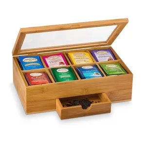 Organizador de bolsitas de té de bambú Caja de té de madera con 8 compartimentos