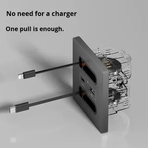 שקע קיר עם כבל usbc נשלף, כבל משיכה USB-C לחדר שינה/מטבח, שמירת שטח אחסון קל - Product Image 3