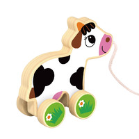 Mini jouet à pousser et à tirer en forme de vache pour bébé, jouet en bois pour bébé