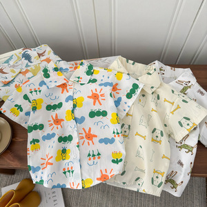 Traje Casual <span class=keywords><strong>de</strong></span> Verano para Niños, Camisa <span class=keywords><strong>de</strong></span> Manga Corta <span class=keywords><strong>de</strong></span> <span class=keywords><strong>Algodón</strong></span> Puro, Pantalones Cortos con Solapa Elegantes para Bebés - Product Image 3