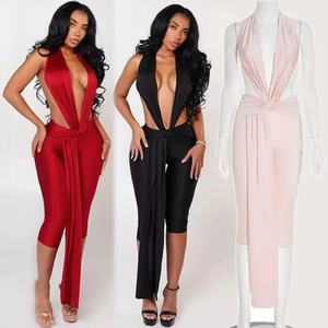 Peeqi D25JP401 Tuta Intera Lucida Sexy con Scollo all'Americana, Senza Schienale, Senza Spalline, a Vita Alta, a Sette Punti, Aderente da Donna - Product Image 1