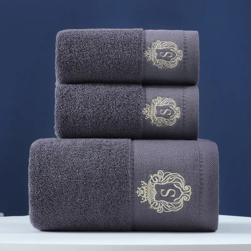 Wholesale Custom Luxury Bath Towels 3 Pcs Set Gift Box Embroidery 100% Cotton Hotel Towel Set