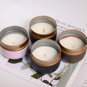 Pot à bougie rond en fer blanc avec couvercle à vis, bougie parfumée à la cire de soja pour la décoration intérieure - Product Image 1