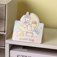 Cartes de vœux pliables avec motifs de personnages de dessins animés adorables, lapin, chien, ours, découpées, cartes en papier pour décorations de fête et cadeaux