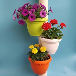 PP <b>Plastic</b> Column Hanging Flower Pot Pipe Mounted <b>Planter</b> UV Resistant Vertical Garden Plant Pot for Pole Fence Balcony - Product Image 3
