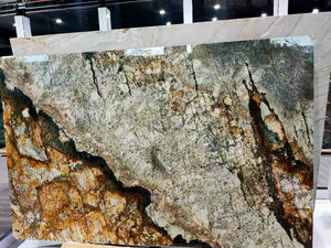 Carreaux brésiliens de dalle de quartzite de granit Barricato vert doré Carpe <span class=keywords><strong>Diem</strong></span> polis pour les comptoirs de cuisine de Villa Shangri La Blue - Product Image 3