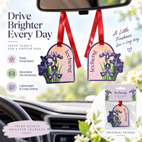 Désodorisant de voiture industriel personnalisé en papier iris violet, diffuseur de parfum pour maison, base en papier absorbant avec support de présentation