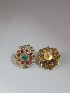 <b>Stud</b> earrings Sets Traditional floral/mandala-inspired cluster design Oval green gemstone (<b>emerald</b>-colored) Round floral cluster - Product Image 2