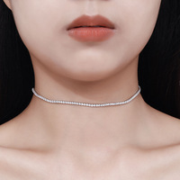 Collier ras du cou en argent 925 avec moissanite 2 mm 0,03 ct pour femme, design de niche de luxe léger, pendentif à 4 griffes, chaîne câble