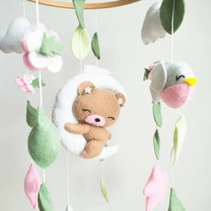 CE CPC vente chaude 2023 produits pour bébés peluche ours endormi oiseau suspendu <span class=keywords><strong>boule</strong></span> de laine peluches en bois feutre berceau coran bébé mobiles - Product Image 2