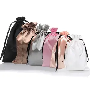 Kemasan Perhiasan Kustom Tas Serut Satin Sutra Datar Tas Organza Satin untuk Hadiah