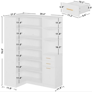 Estantería de esquina de 76 de altura, 6 niveles, en forma de <span class=keywords><strong>L</strong></span>, con 10 Estantes abiertos, 2 cajones de almacenamiento para sala de estar, hogar y oficina - Product Image 5
