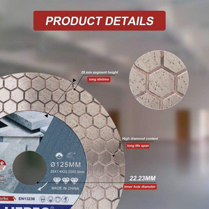 Lưỡi cưa kim cương ép nóng HERZO 125mm 5 inch, đường kính trục 22.23mm, phủ UV, dùng cho máy mài góc, cắt gạch - Product Image 2