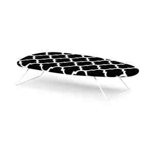 Planche à repasser compacte avec dessus en maille à motif de cuir de vache et pieds blancs - Product Image 1