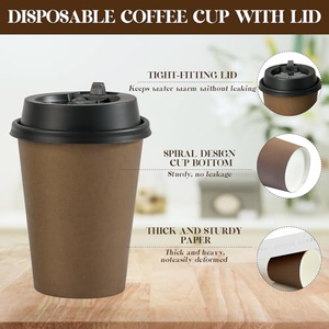 Vasos de Papel Kraft de Doble Pared de 16 oz, Ecológicos, Impermeables, Personalizados, con Tapas, para Cafeterías, Fiestas, Diseño en Relieve Portátil - Product Image 4