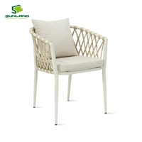 Silla de Comedor Apilable Gloria de Lujo SUNLAND, Estructura de Aluminio, Tejido de Cuerda con Cojín para Exteriores y Hoteles, Cafeterías y Hostelería
