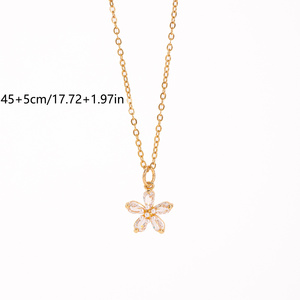 Collar <span class=keywords><strong>de</strong></span> flor <span class=keywords><strong>de</strong></span> cinco pétalos <span class=keywords><strong>de</strong></span> circonia, diseño <span class=keywords><strong>de</strong></span> estambre <span class=keywords><strong>de</strong></span> perla artificial, elegante cadena <span class=keywords><strong>de</strong></span> clavícula para mujer, joyería para boda y regalo - Product Image 3