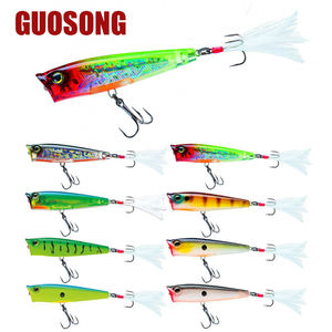 Topwater 65mm 7g <span class=keywords><strong>Rush</strong></span> Popper Señuelos de Pesca de Mar Cebo artificial con anzuelos de plumas Wobbler Señuelo de ojos 3D para atún bajo - Product Image 4