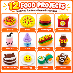 Ensemble de pâte à modeler à séchage à l'air pour enfants, thème alimentaire, burger, pizza, dessert, jeu créatif éducatif avec outils, OEM ODM - Product Image 2