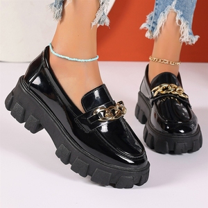 British Style Dress Shoes for Women Size 36-43 New Slip-on Loafers Metal Thick Bottom <b>Heel</b> Chunky - Product Image 2