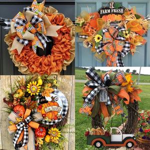 Orchard Plaid calabaza naranja cinta Otoño y corona <span class=keywords><strong>de</strong></span> Acción <span class=keywords><strong>de</strong></span> Gracias cinta decorativa con cable para decoración festiva del hogar - Product Image 6